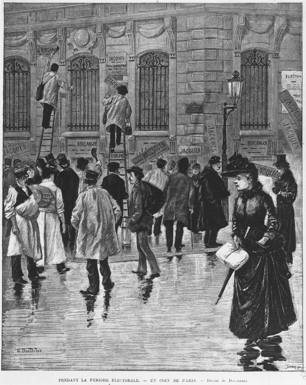 During the election period, in Paris; poster stickers during the election of 27 January 1889, culminating in the bakery campaign - Musee Carnavalet. by Unknown artist