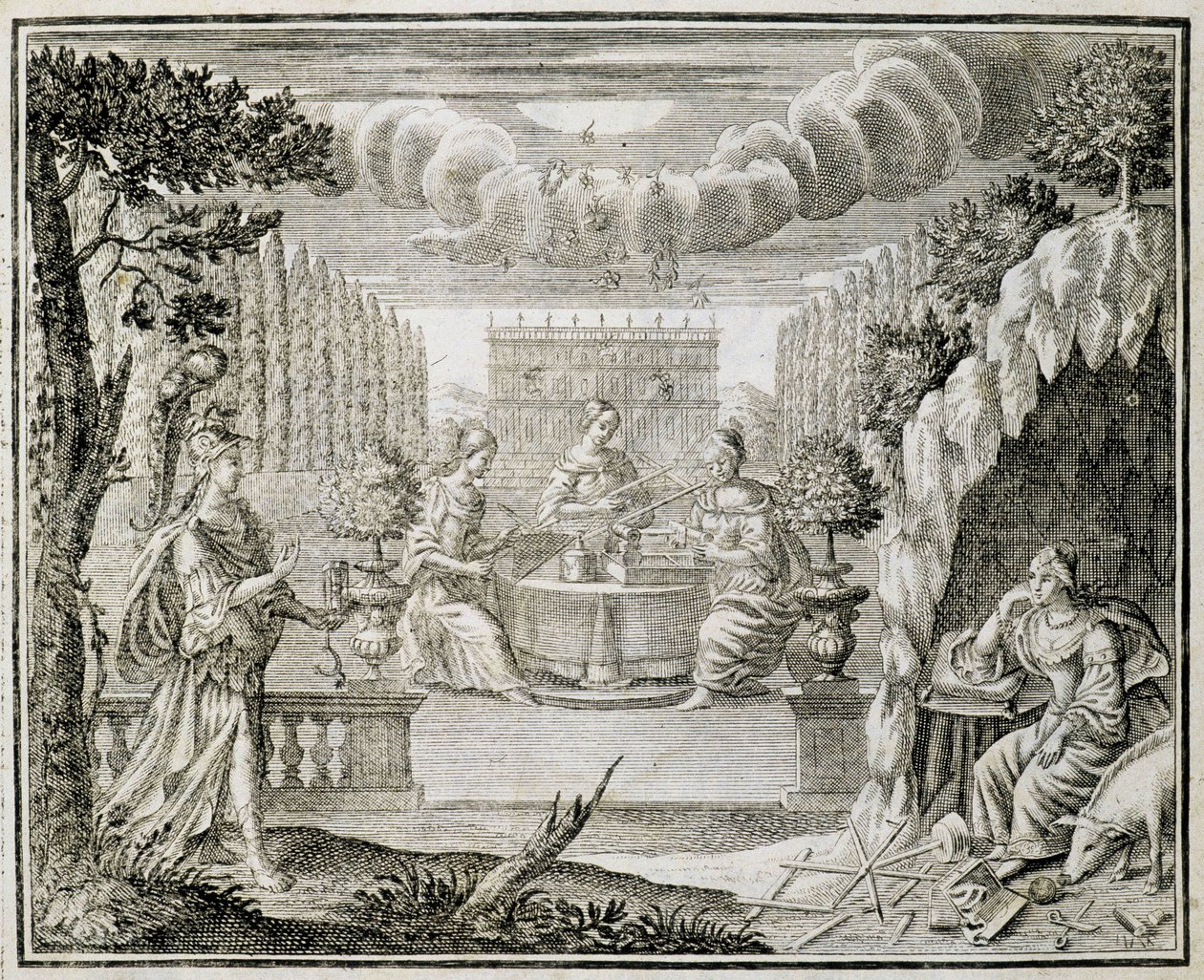 Engraving Representing Women Working on a Loom. Early 18th Century by Unknown artist