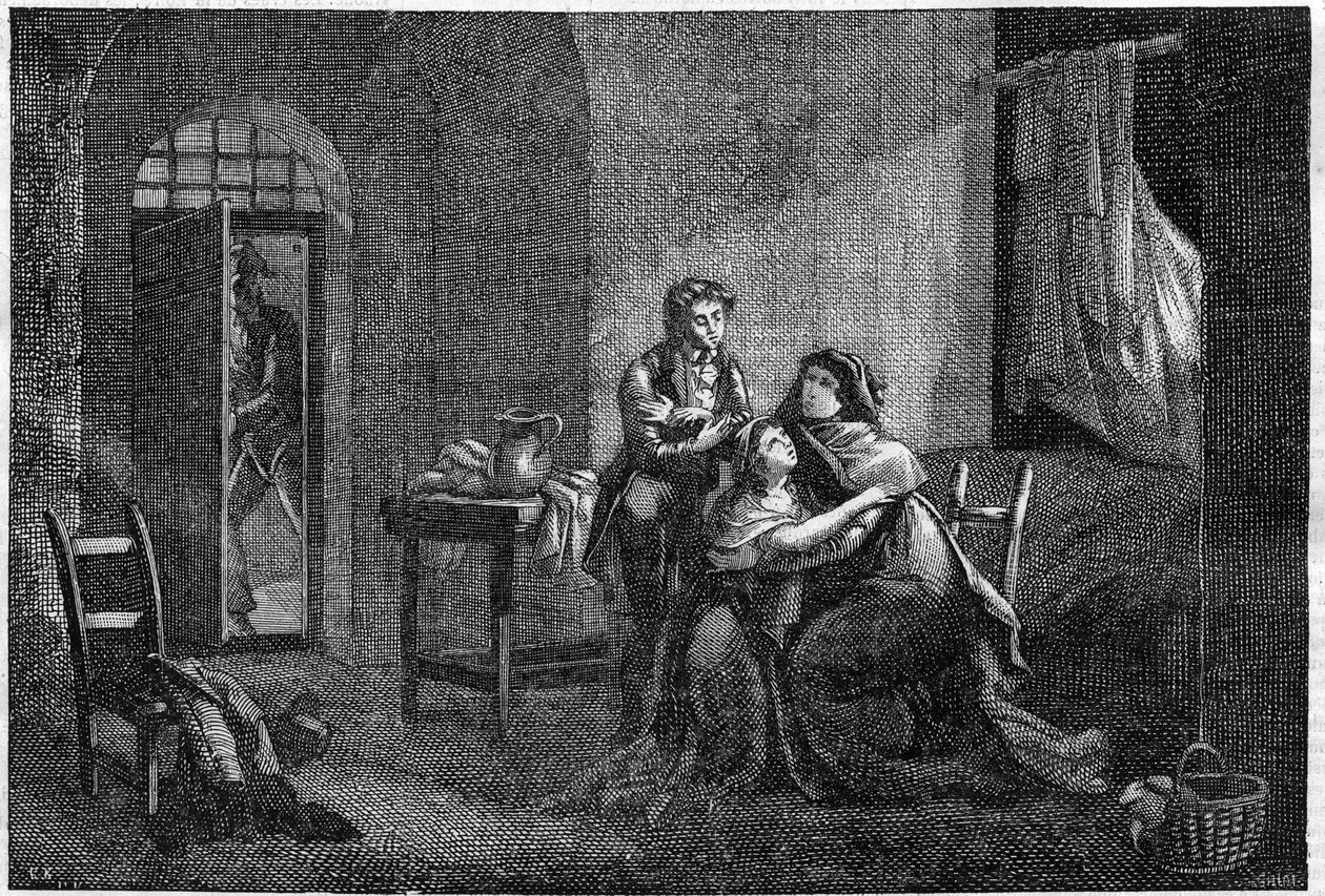 Eugene and Hortense Beauharnais consoling their mother Josephine de Beauharnais in his prison by Unknown artist