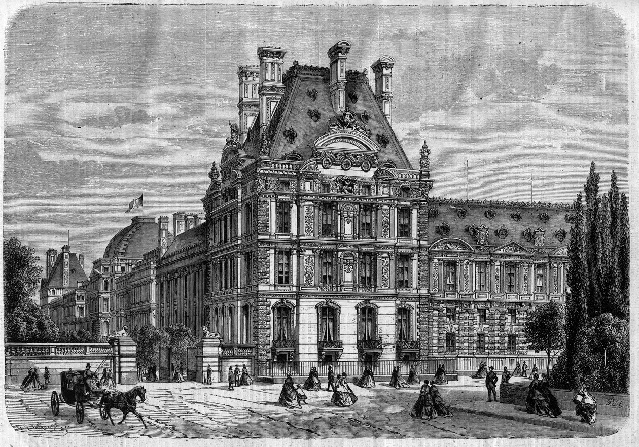 Exterior view of the Pavillon de Flore, at the Palais des Tuileries, and the Galerie du bord de l