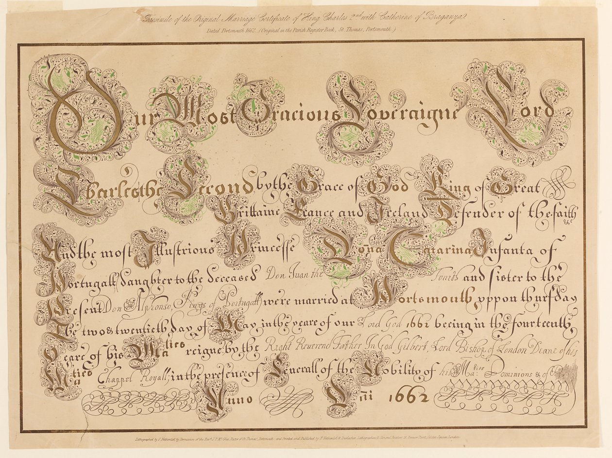 Facsimile of original marriage certificate of Charles II and Catherine of Portugal by Unknown artist