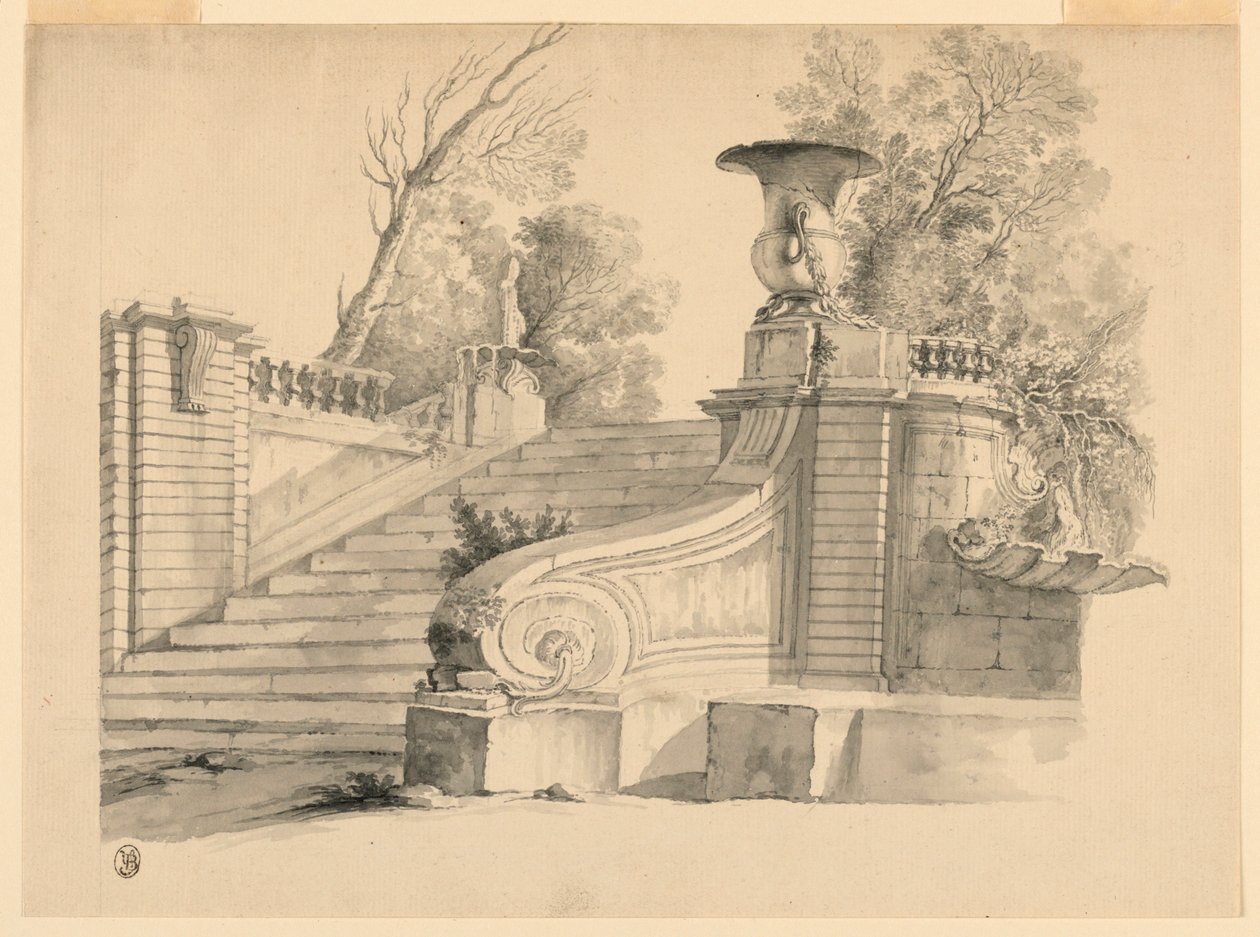 Fantasy. A Staircase in a Park, in Ruins by Unknown artist
