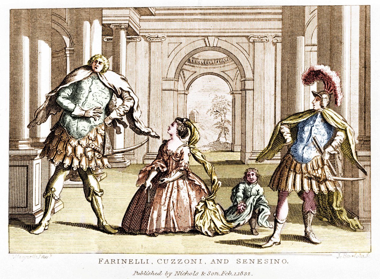 Farinelli with the soprano Cuzzoni and the castrate Francesco Bernardo Senesino in the opera by George Frederick Handel by Unknown artist