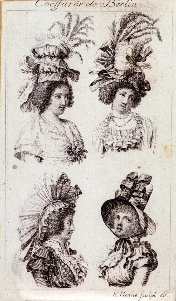 Fashion 18th century: the hats of Berlin women. Engraving from 1793. by Unknown artist
