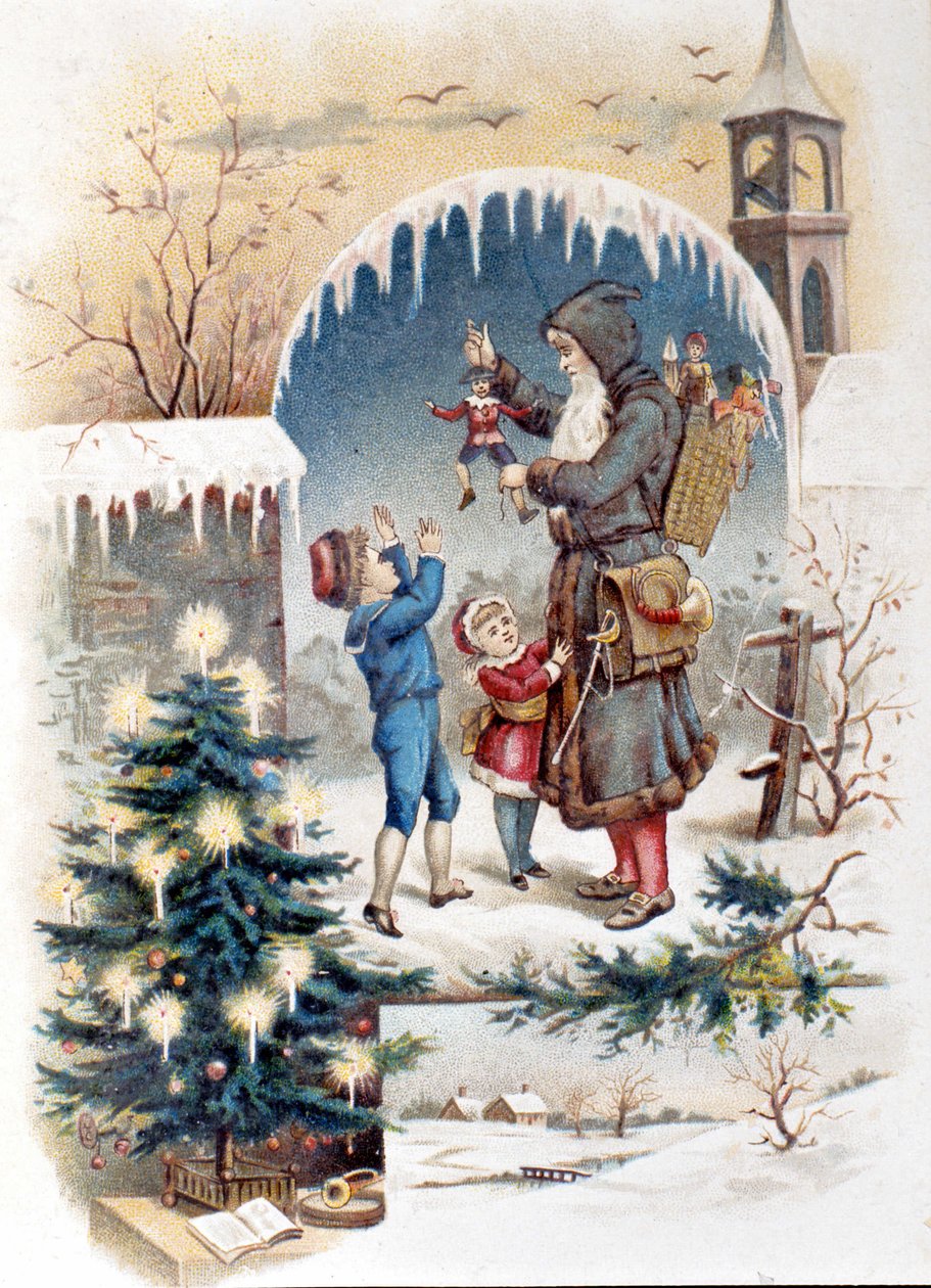 Father Christmas with Children. 1892 Chromolithography by Unknown artist