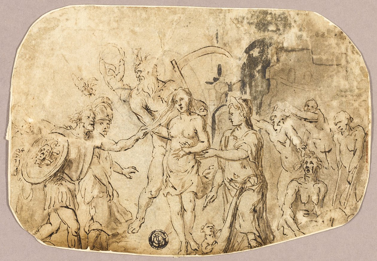 Father Time Taking Maiden from Soldier by Unknown artist