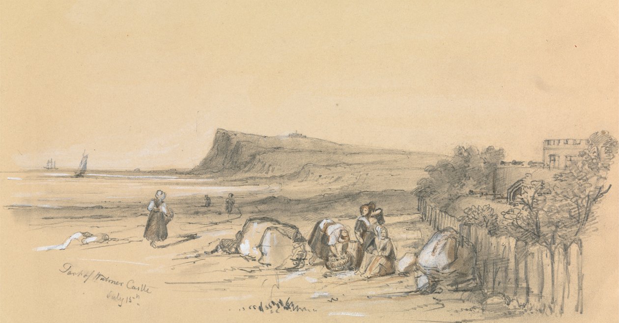 Figures on a Beach with Walmer Castle in the Distance by Unknown artist