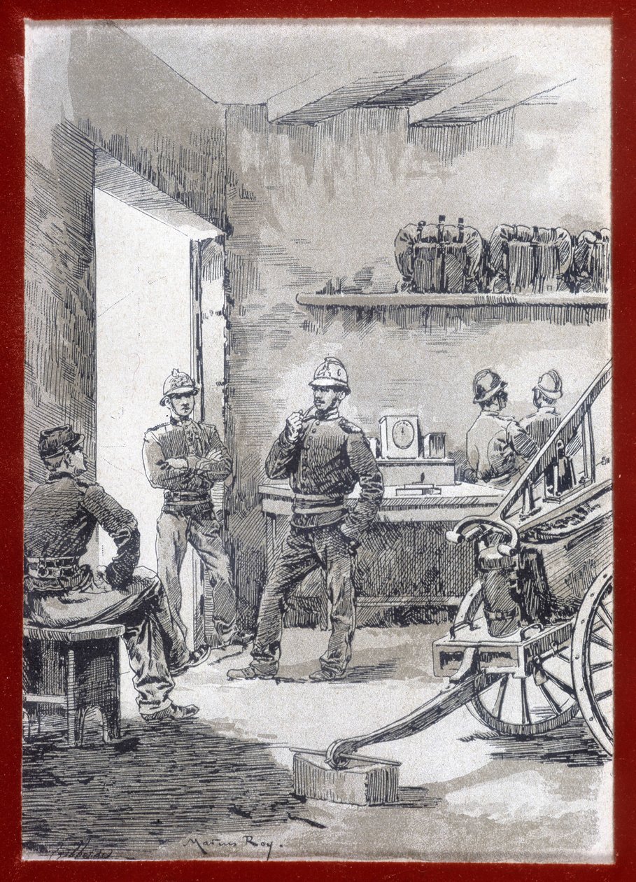 Firefighters in a barracks: town post by Unknown artist