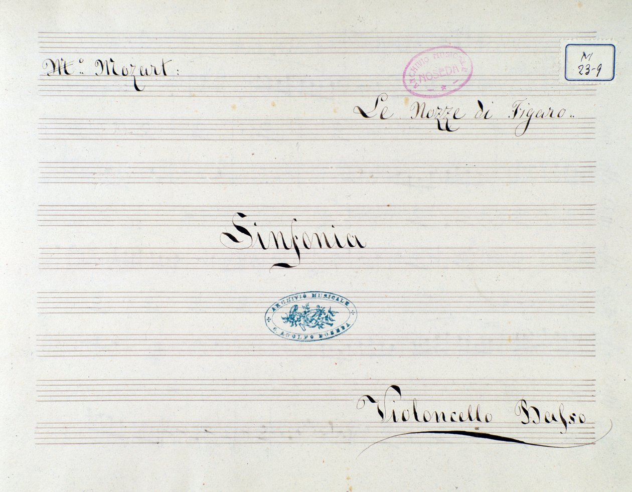 First page of score for the cello in Le nozze di Figaro, opera by Mozart by Unknown artist