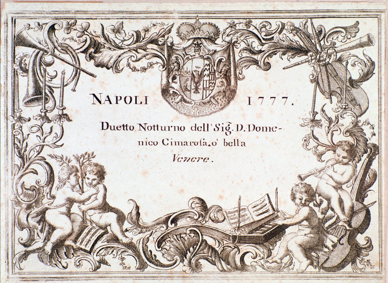 First page of the musical score of O bella venere, in Armida immaginaria by Domenico Cimarosa by Unknown artist