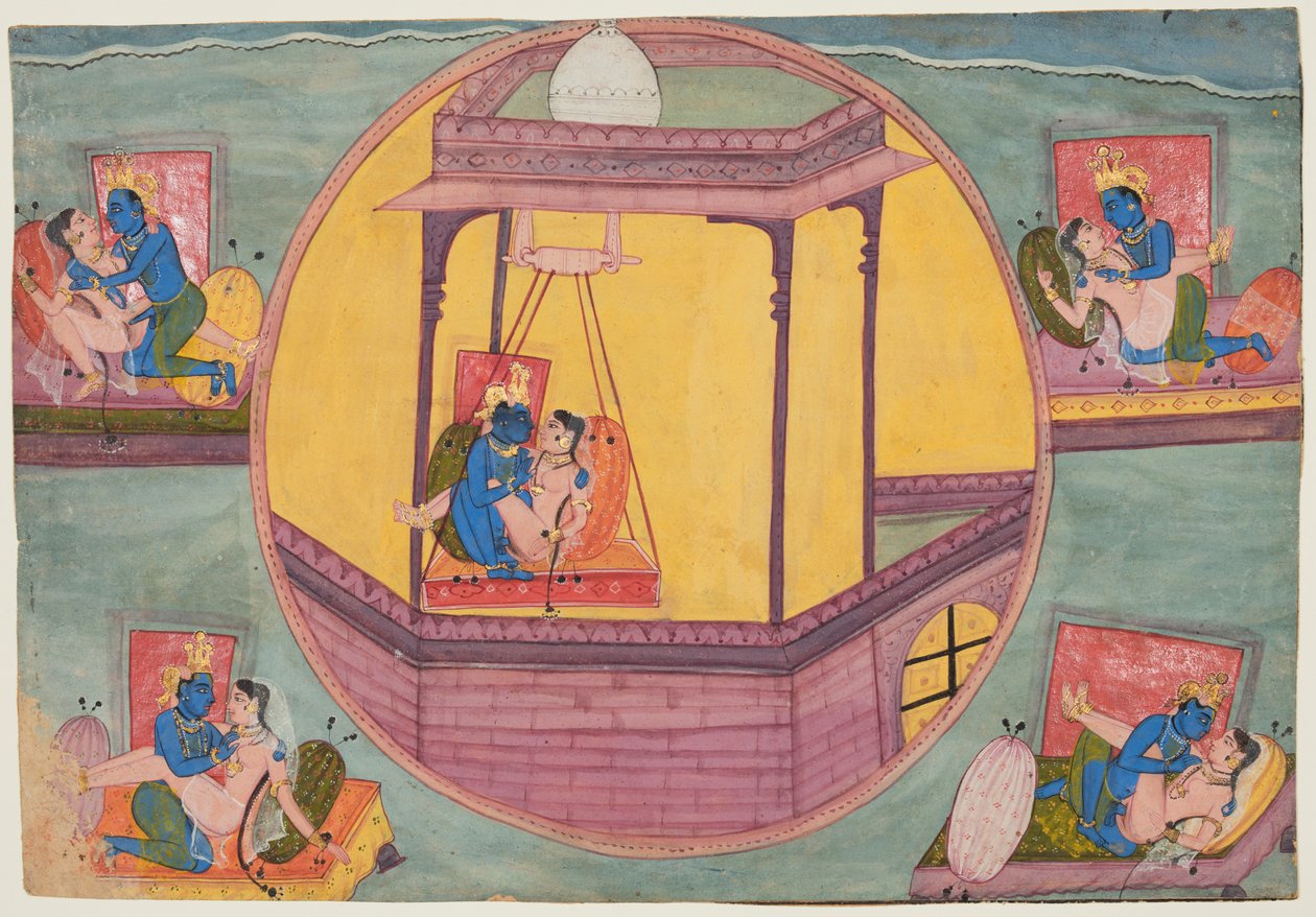 Five Poses of Krishna Making Love, from a Bikaner Bhagavata Purana by Unknown artist