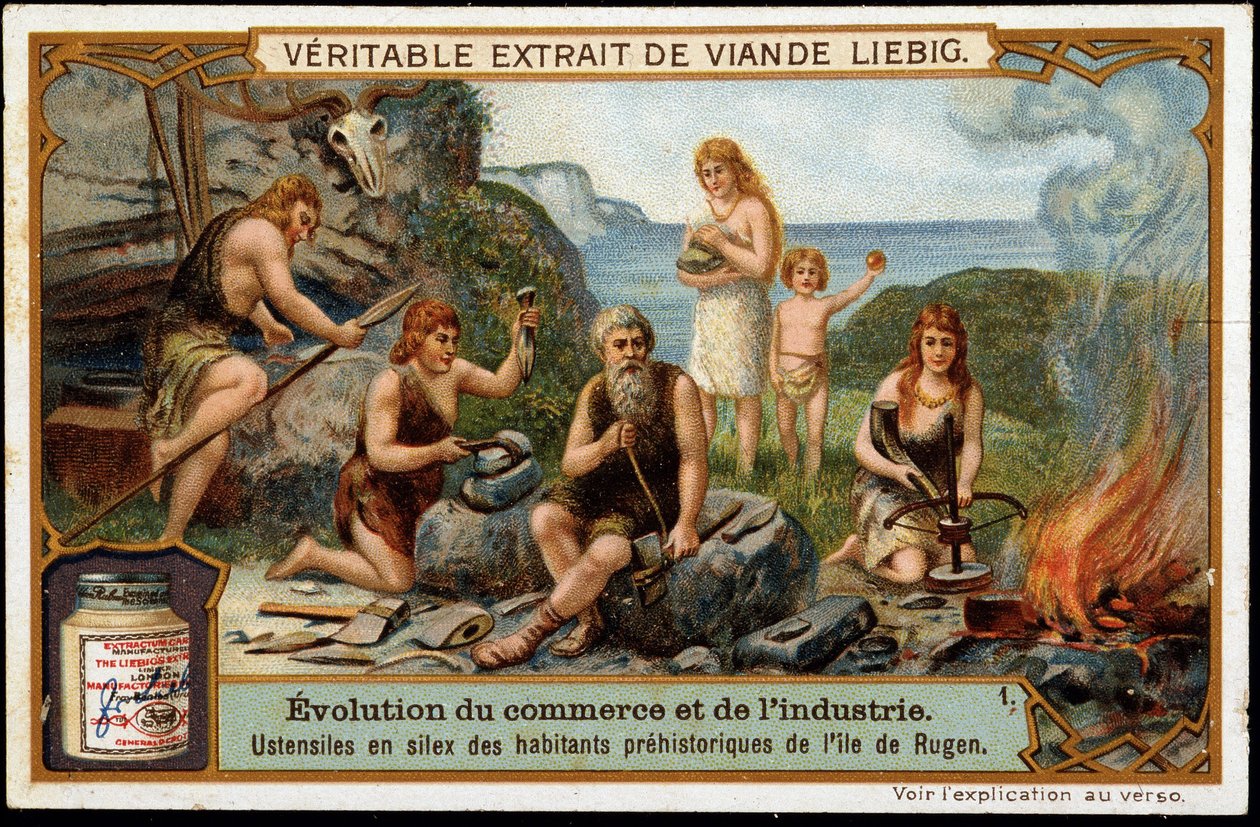 Flint utensils of the prehistoric inhabitants of Rugen Island - Liebig advertising label by Unknown artist
