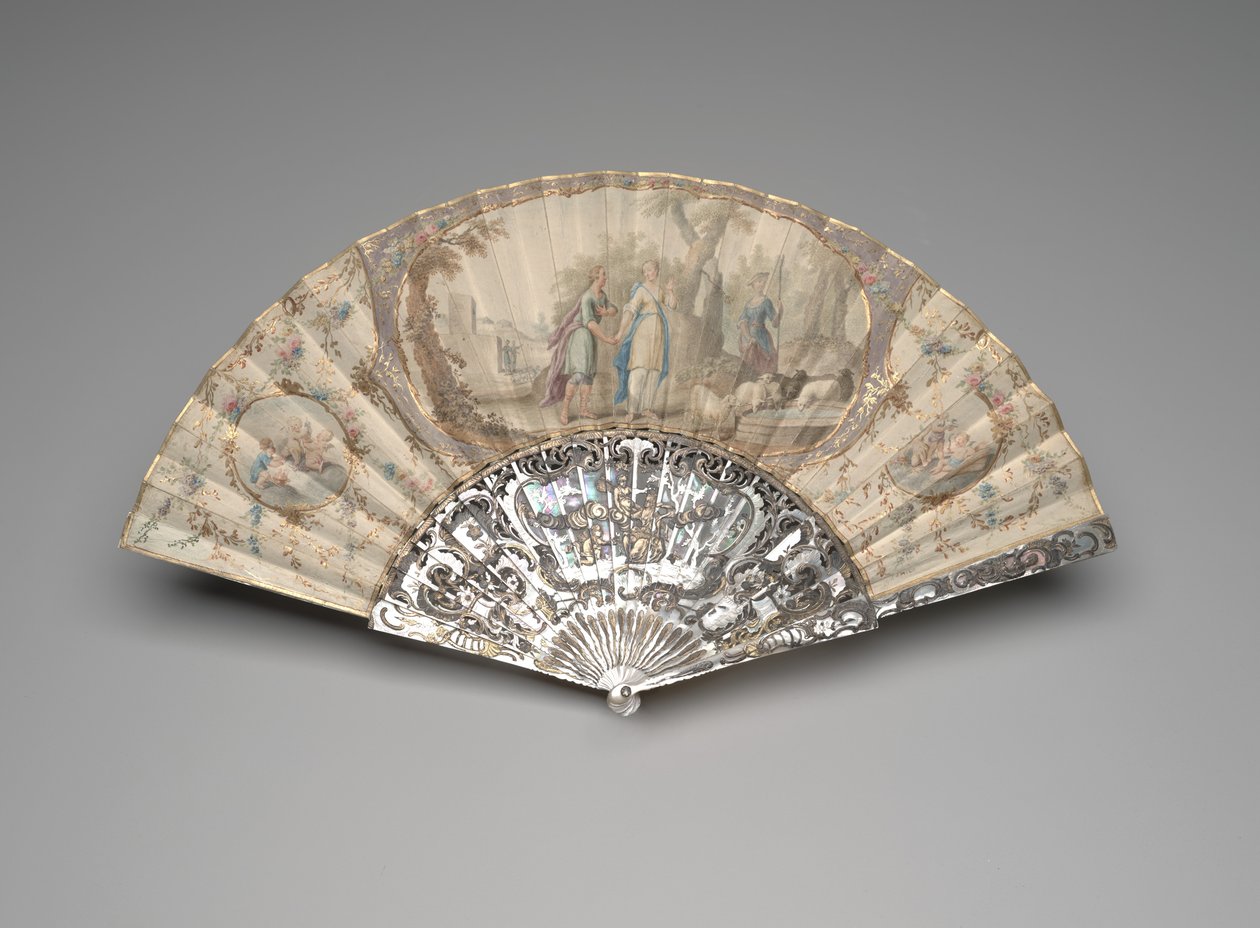 Folding fan with Jacob meeting Rachel by the well, c.1760s-70s by Unknown artist
