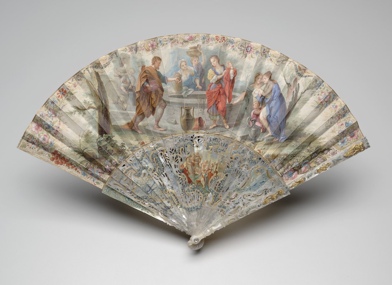 Folding fan with Rebecca and Eliezer at the well, c.1740s by Unknown artist