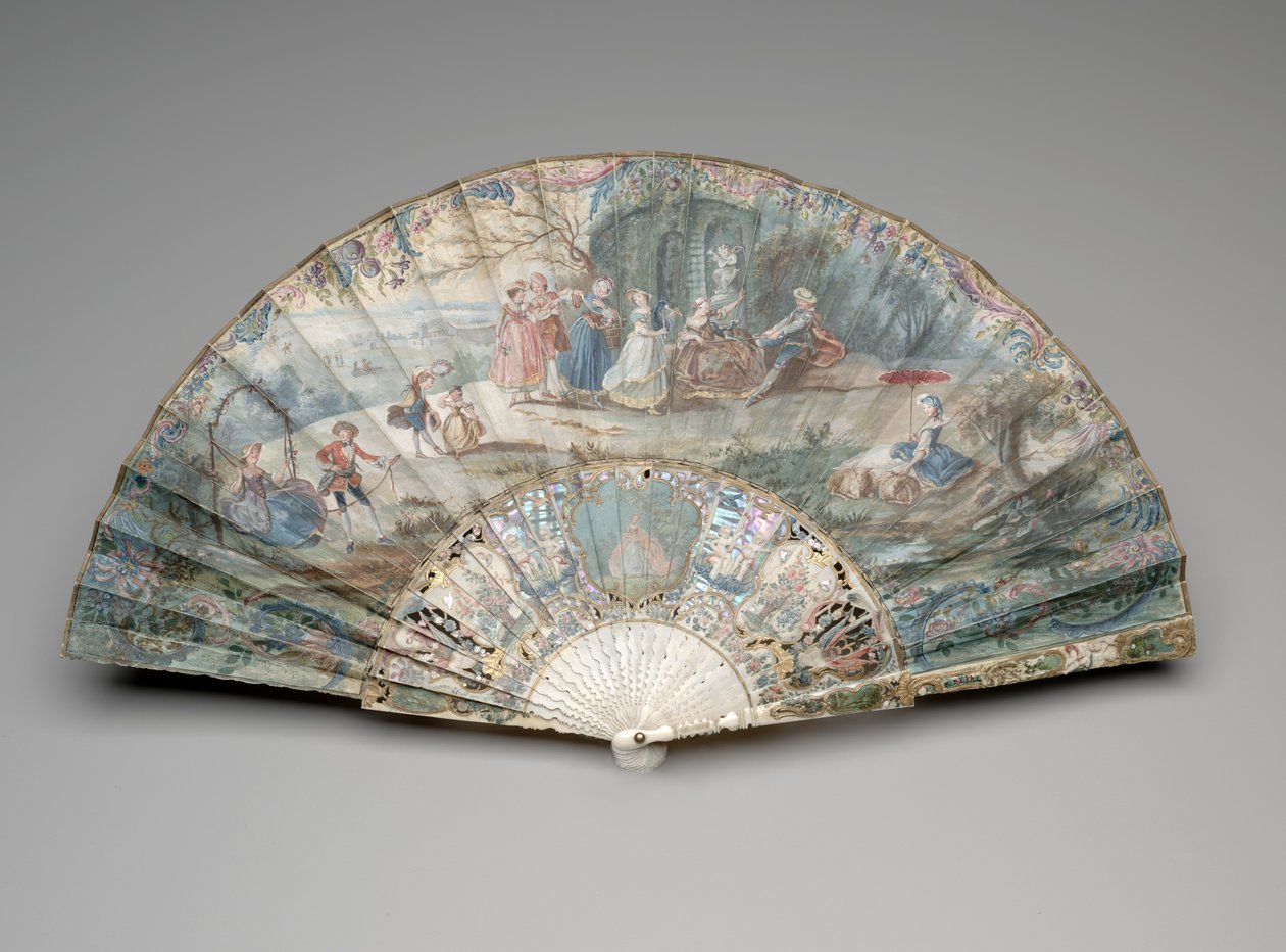 Folding fan with a pastoral scene, c.1740s-50s by Unknown artist