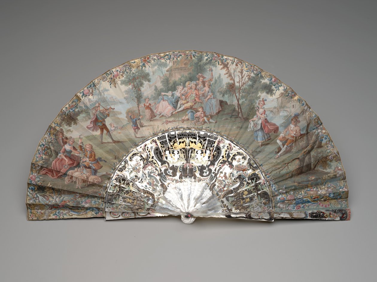 Folding fan with a pastoral scene, c.1740s-50s by Unknown artist