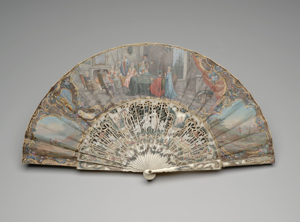 Folding fan with a scene of card players in a fashionable interior by Unknown artist