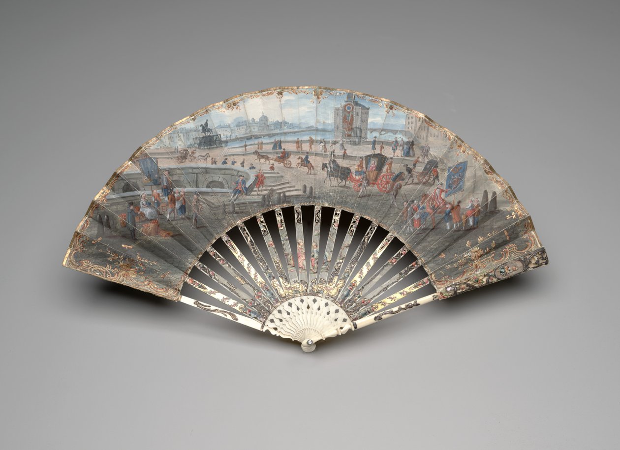 Folding fan with a view of the Pont Neuf, c.1755-60 by Unknown artist