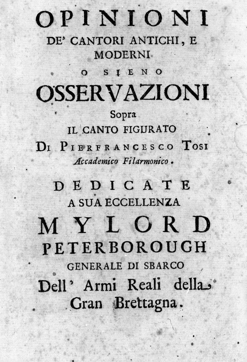 Frontispiece of 'Opinioni dei cantori antichi e moderni ossiano ...