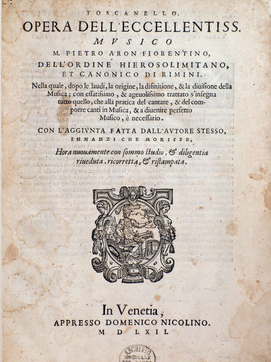 Frontispiece of Toscanello in musica by Pietro Aron by Unknown artist