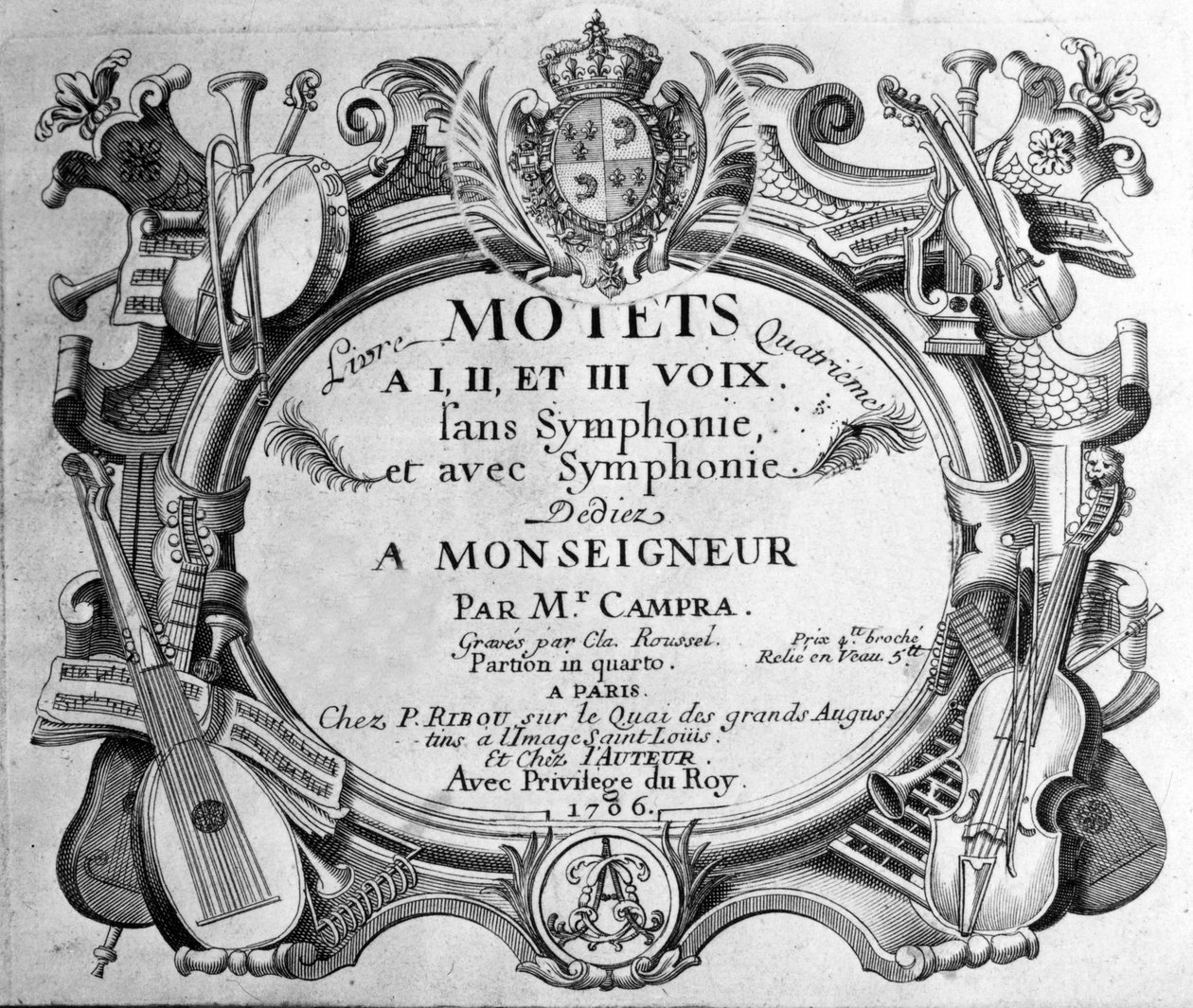Frontispiece of the score of the fourth book of motets by Andre Campra, 1706 by Unknown artist