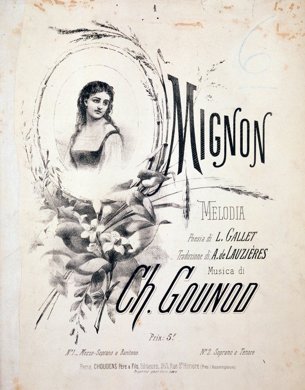 Frontispiece of Mignon, Melody by Charles Gounod by Unknown artist