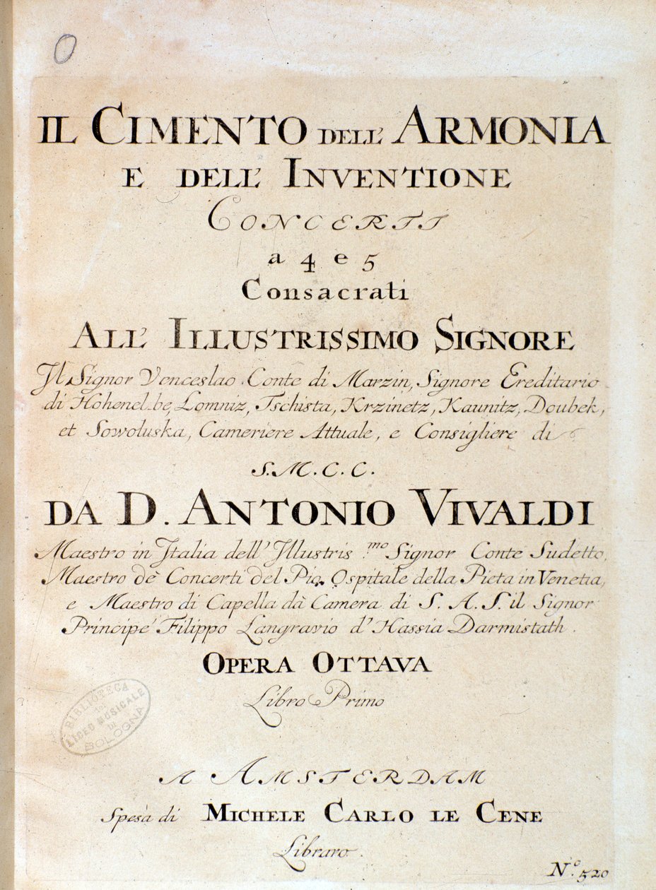 Frontispiece of Musical Score of Violin in Concerto V in Il cimento dell
