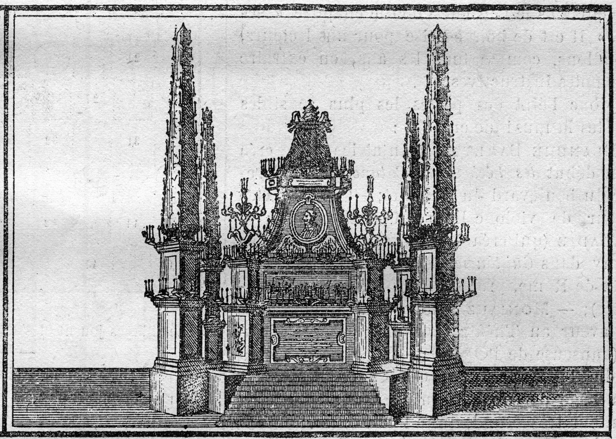 Funeral of a pope in the 18th century: the catafalque of the late pope. Engraving in Histoire des religions by Unknown artist