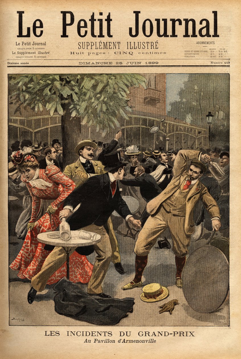 General fight at the Longchamp Grand Prix races, the origin of which is due to the declarations of Charles Dupuy (1851-1923), Minister of Interior and Religious Affairs, who excited the present citizens by making them believe that threats to the republic by Unknown artist