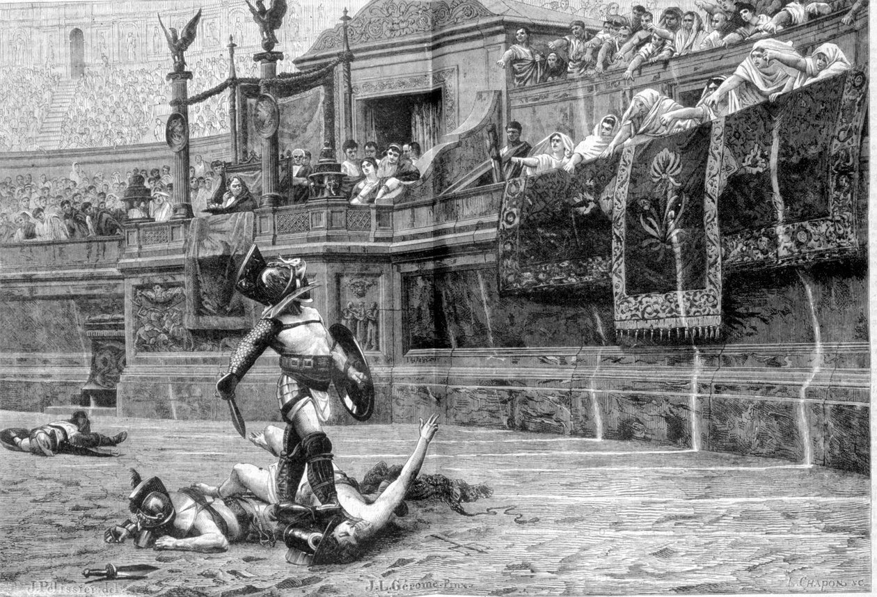 Gladiator Battle in Roman Times after the Painting of J. L. Gerome by Unknown artist