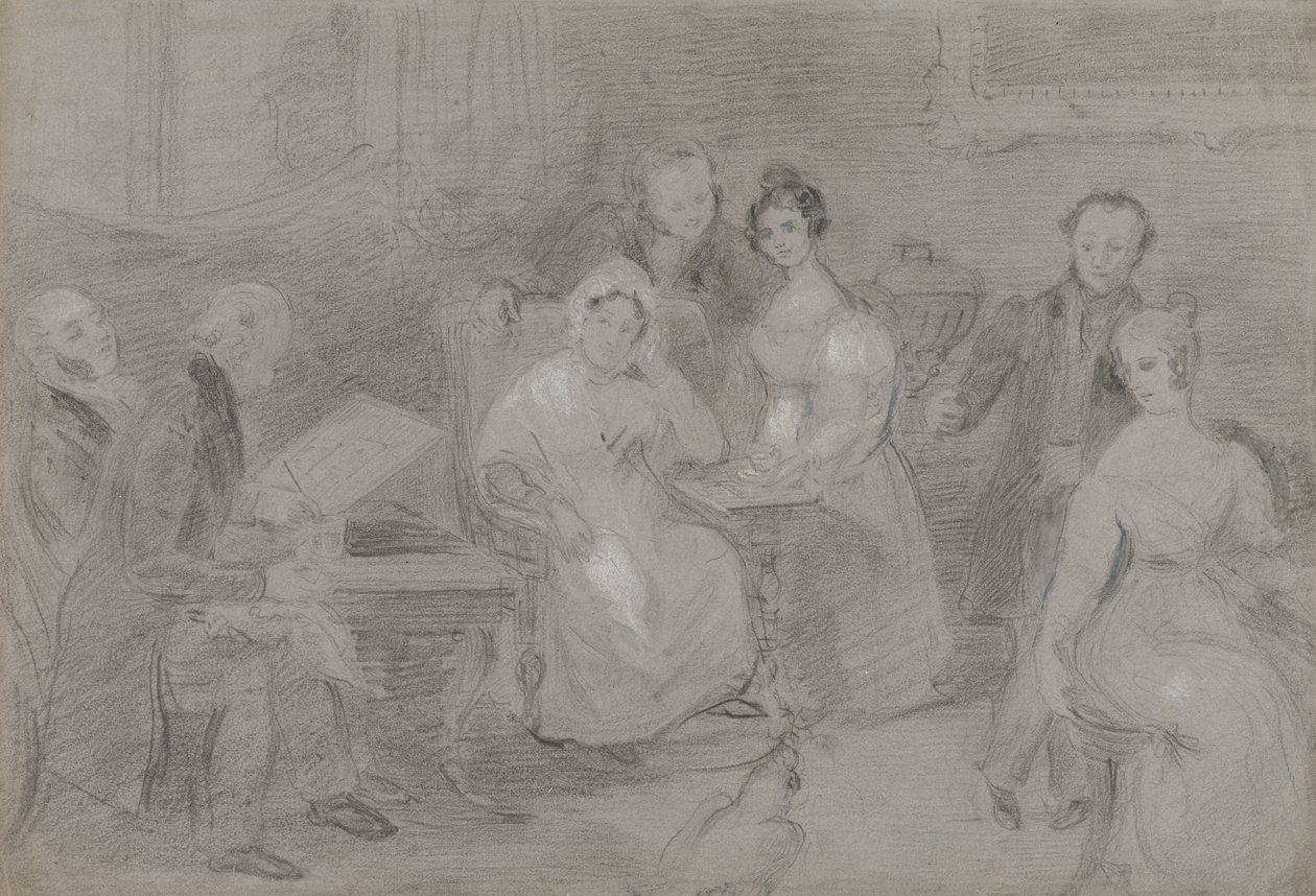 Group of Figures, with a Man Painting in Watercolors and a Girl Handing Cups of Tea by Unknown artist