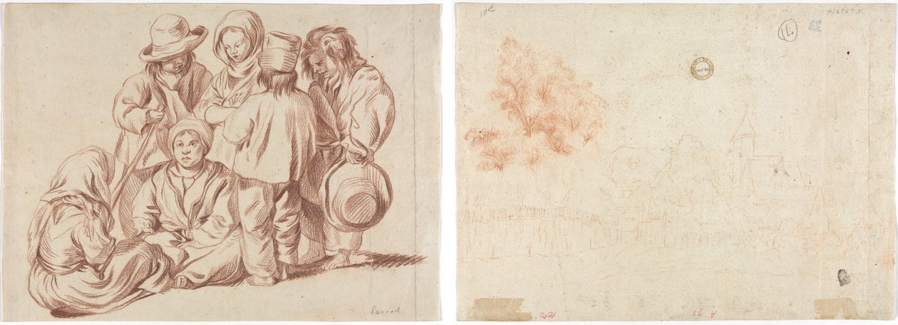 Group of Six Children (recto); Sketch of a Village (verso) by Unknown artist