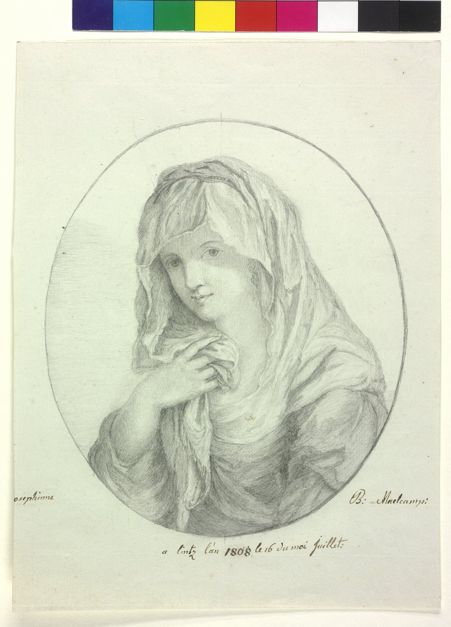 Half length of a young woman with sheet around the head Lady with veil vestal virgin by Unknown artist