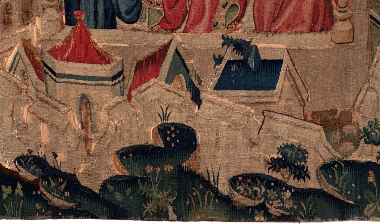 History of Saint Piat and Saint Eleuthère, Scene 9 Saint-Éleuthère is Confirmed as the Bishop of Tournai (Detail) The City Fortification Walls, Houses by Unknown artist