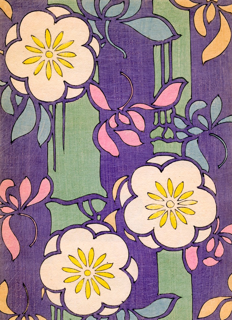 Illustration of Flower Blossoms on a Lavender and Green Background by Unknown artist
