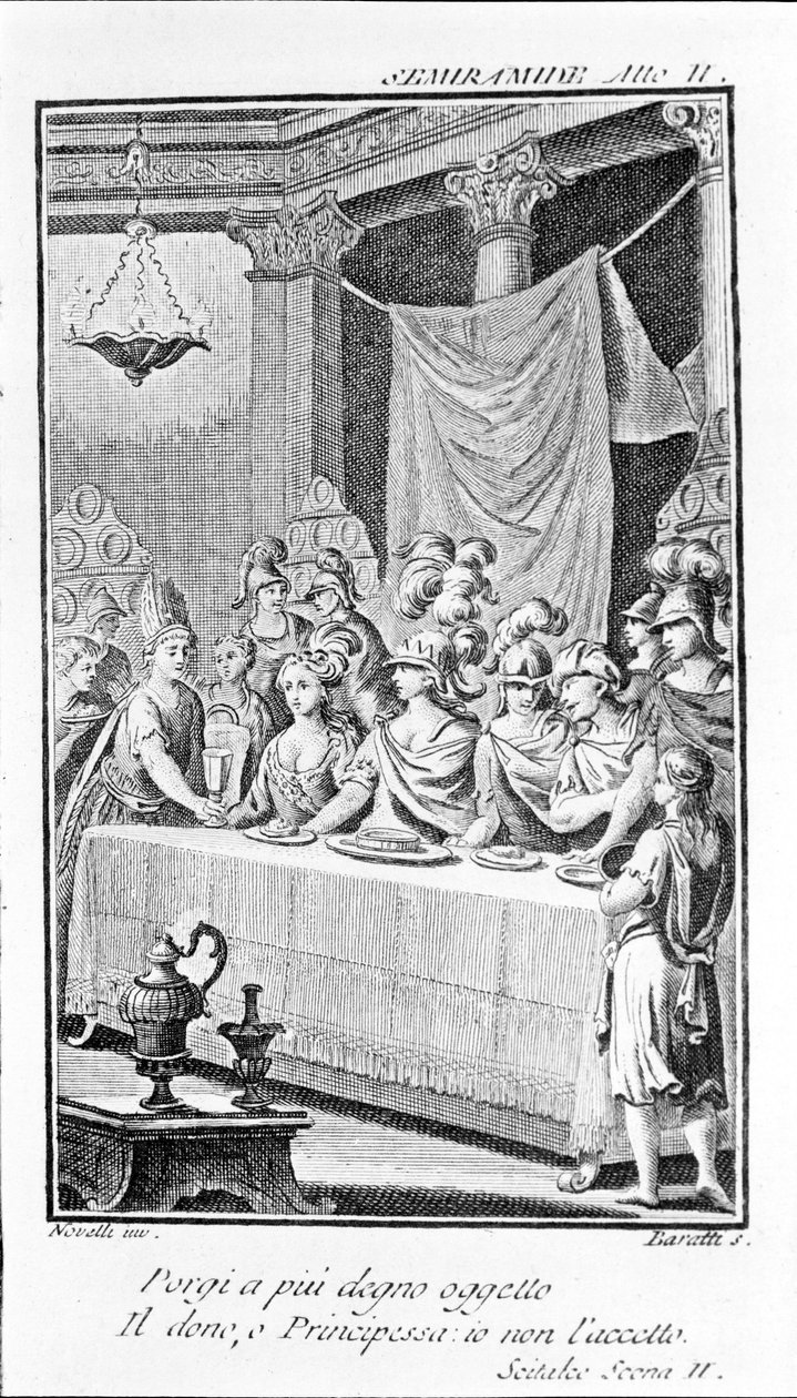 Illustration of Semiramis, opera by Antonio Salieri (1750 - 1825). Booklet by Pierre Metastase (or Pietro Metastasio). Act II, sc. II. by Unknown artist