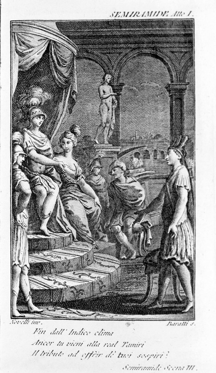 Illustration of Semiramis, opera by Antonio Salieri (1750 - 1825). Booklet by Pierre Metastase (or Pietro Metastasio). Act I, sc. III. by Unknown artist