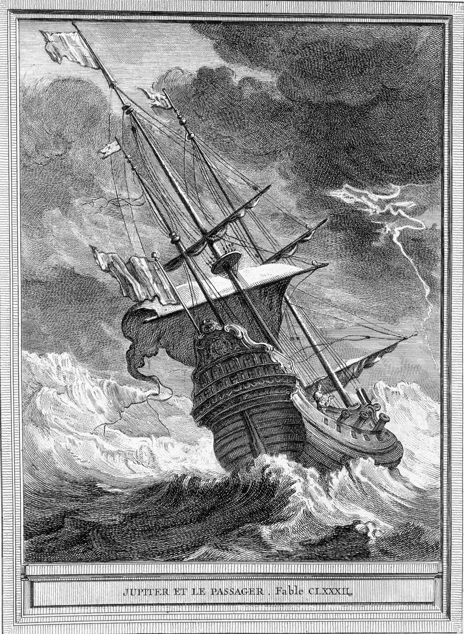 Illustration of the fable Jupiter and the passenger by Jean de La Fontaine by Unknown artist