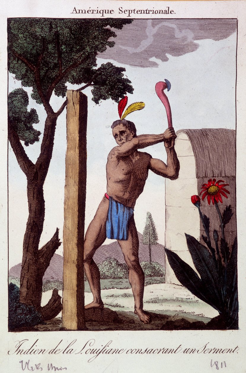 Indian of Louisiana taking an oath - engraving by Unknown artist