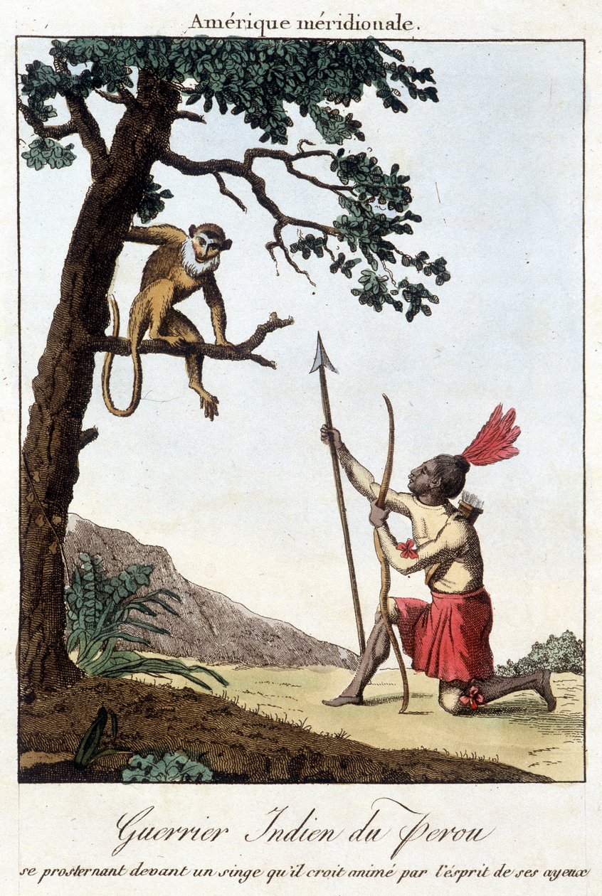 Indian Warrior of Peru (Inca) - engraving by Unknown artist