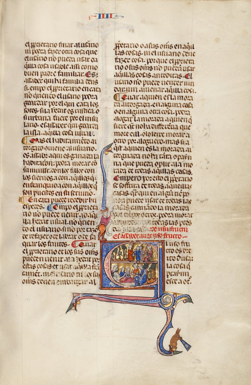 Initial E: A Man with Children before a Judge and An Old Man in his Sickbed Dictating to Another Man by Unknown artist
