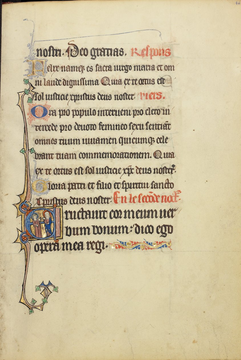 Initial E: The Virgin Mary and an Apostle in Conversation by Unknown artist