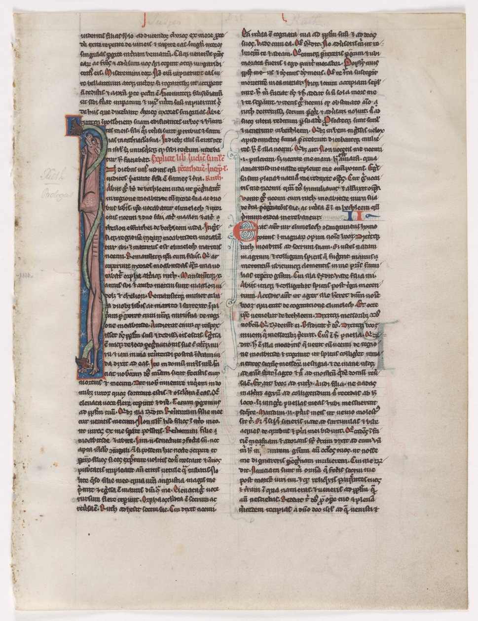 Initial I: Entwined Beast and Serpent: Leaf from a Bible (2 of 2 Excised Leaves) by Unknown artist
