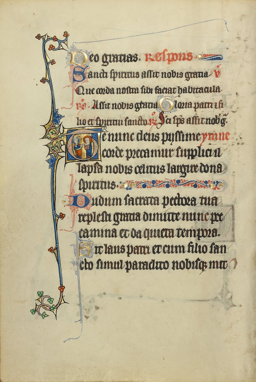 Initial T: A Nimbed Cleric and a Female Saint by Unknown artist