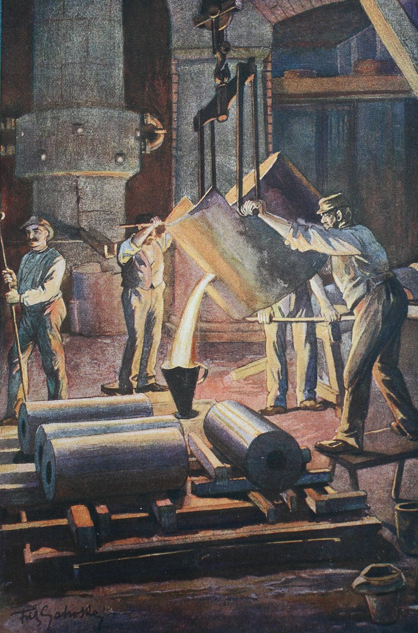 Iron foundry, foundry house, mould casting of the molten iron by Unknown artist