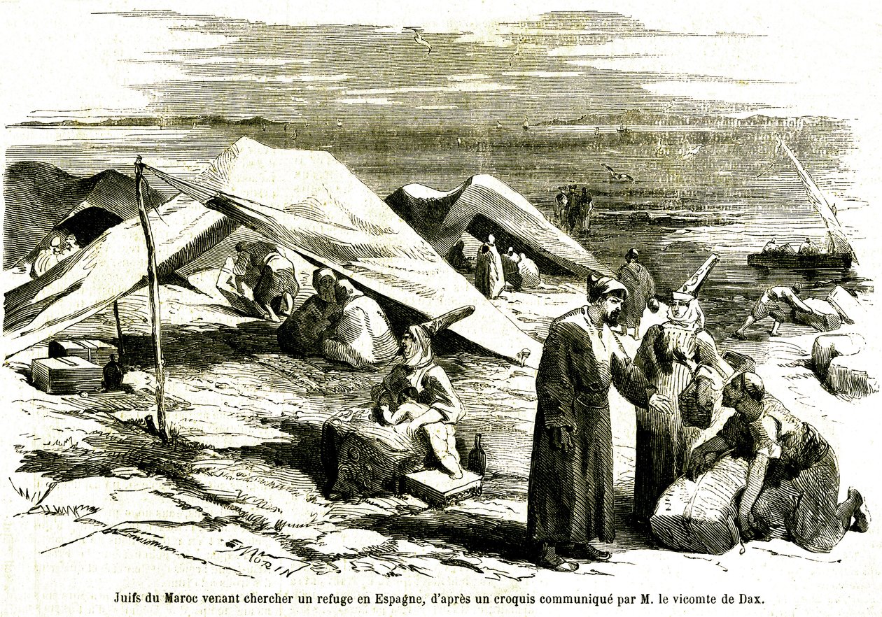 Jews from Morocco Coming to Seek Refuge in Algeciras in Spain in the Middle of the 19th Century (engraving) by Unknown artist