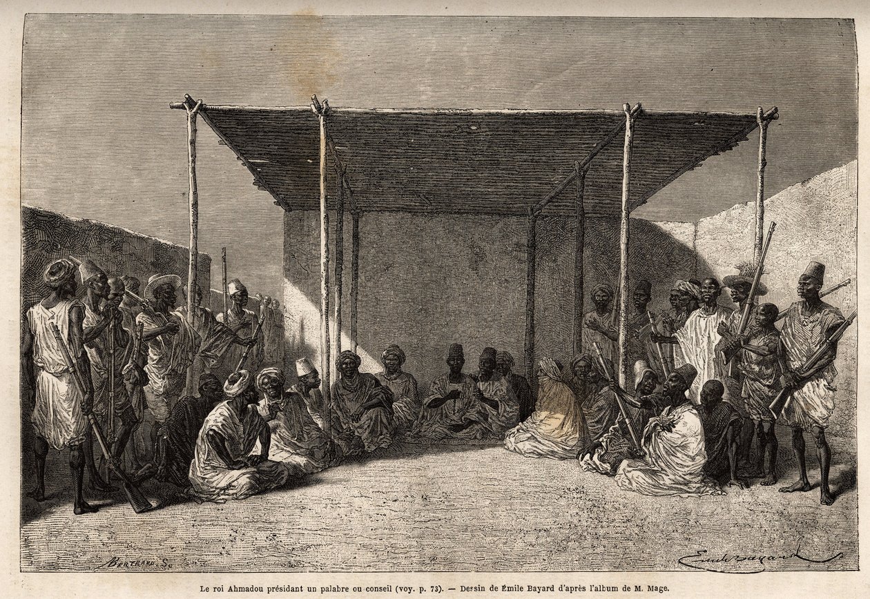King Ahmadou presiding over a council of the Toucouleur empire in Segou Sikoro (Mali) by Unknown artist
