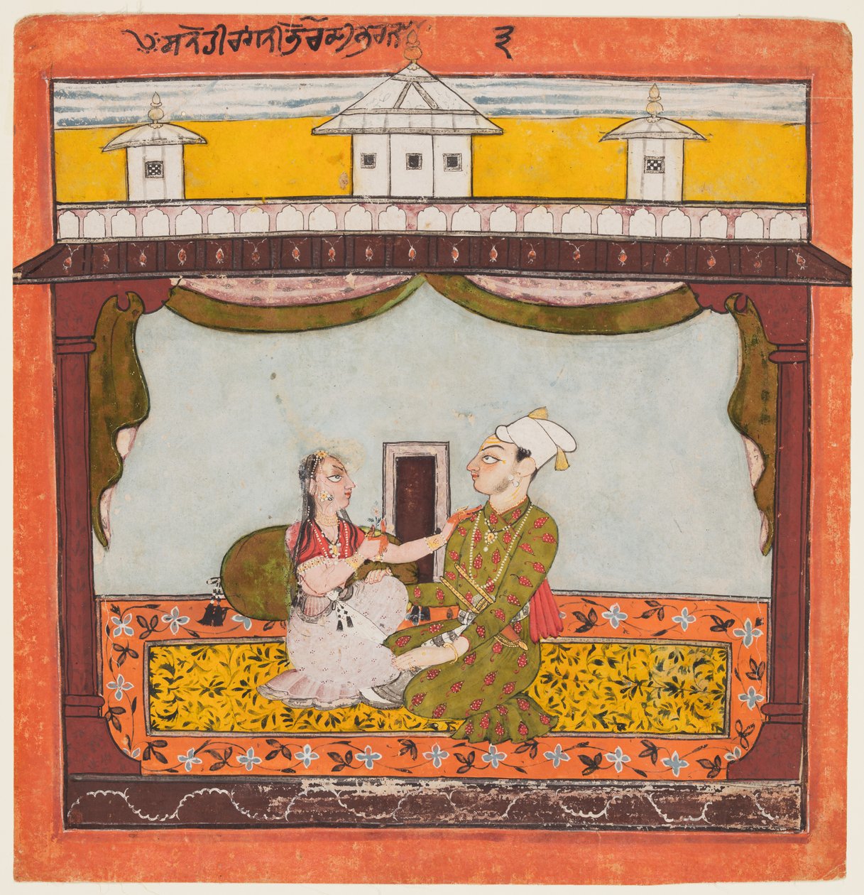 King and Queen in Zenana: Sandehi Ragini, Wife of Bhairava, from the “Second Basohli Ragamala" by Unknown artist