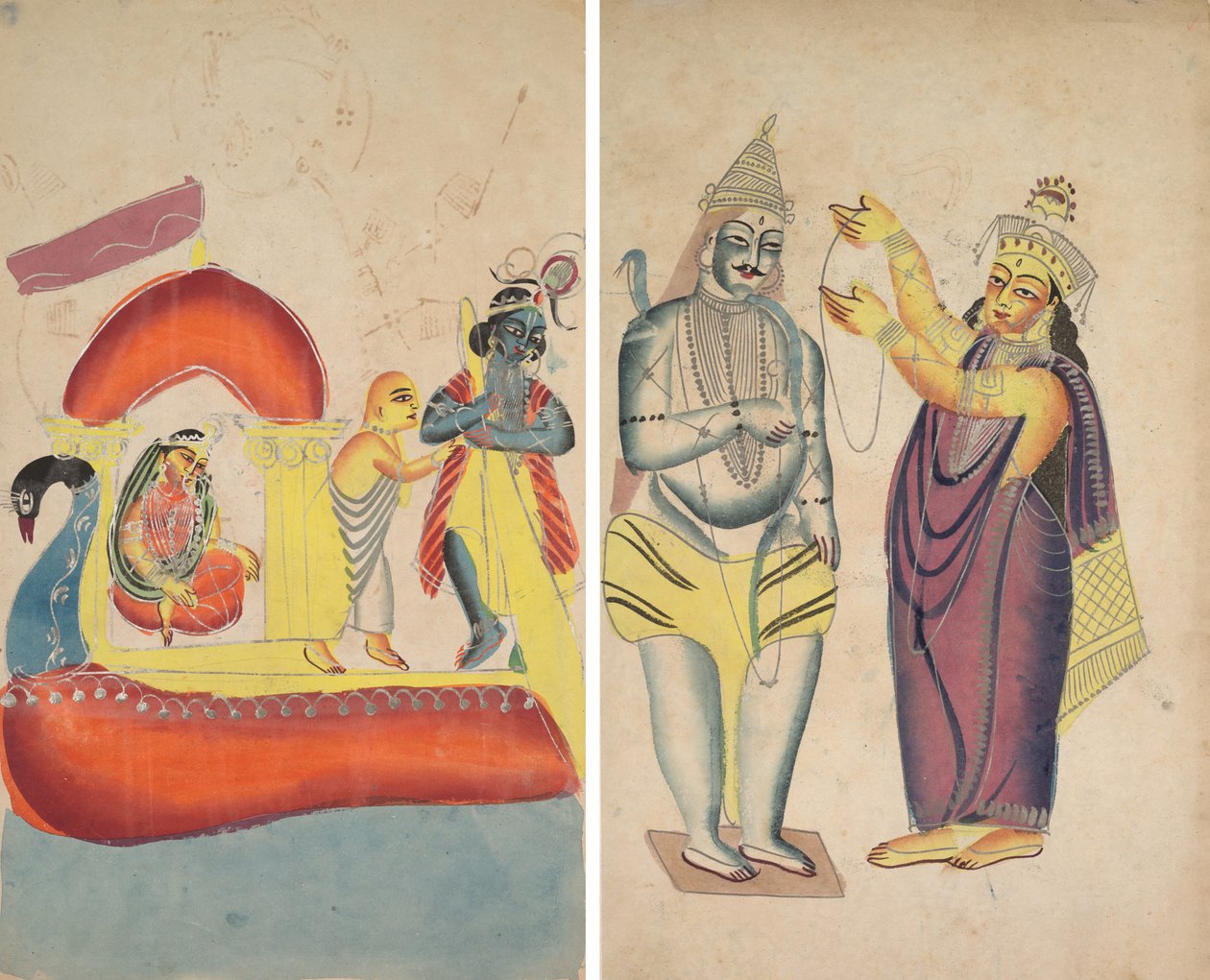 Krishna Ferrying Radha Across the Yamuna River (recto); Parivati Placing a Wedding Garland on Shiva (verso) by Unknown artist