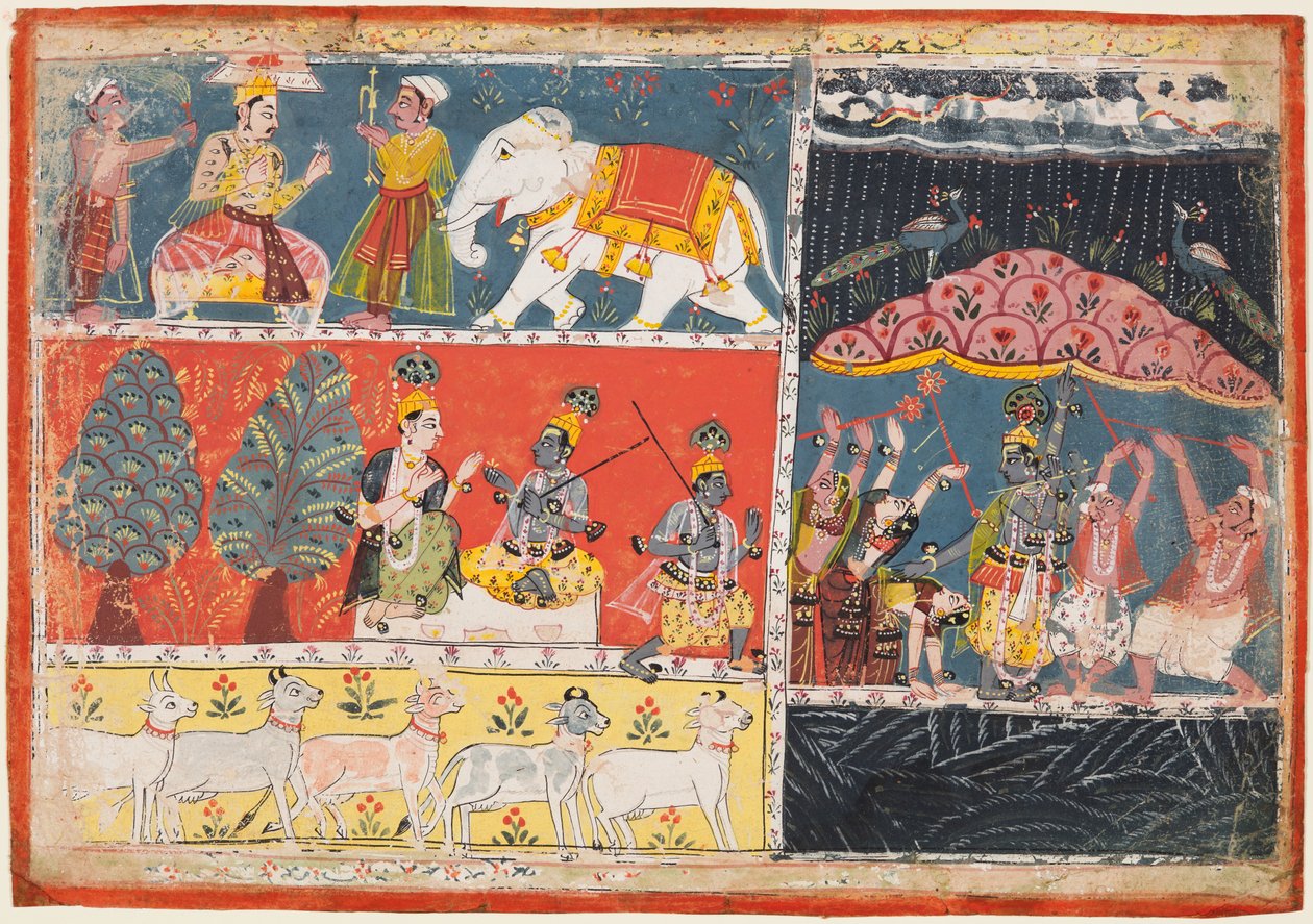 Krishna Lifts Mount Govardhan, from a Bhagavata Purana by Unknown artist